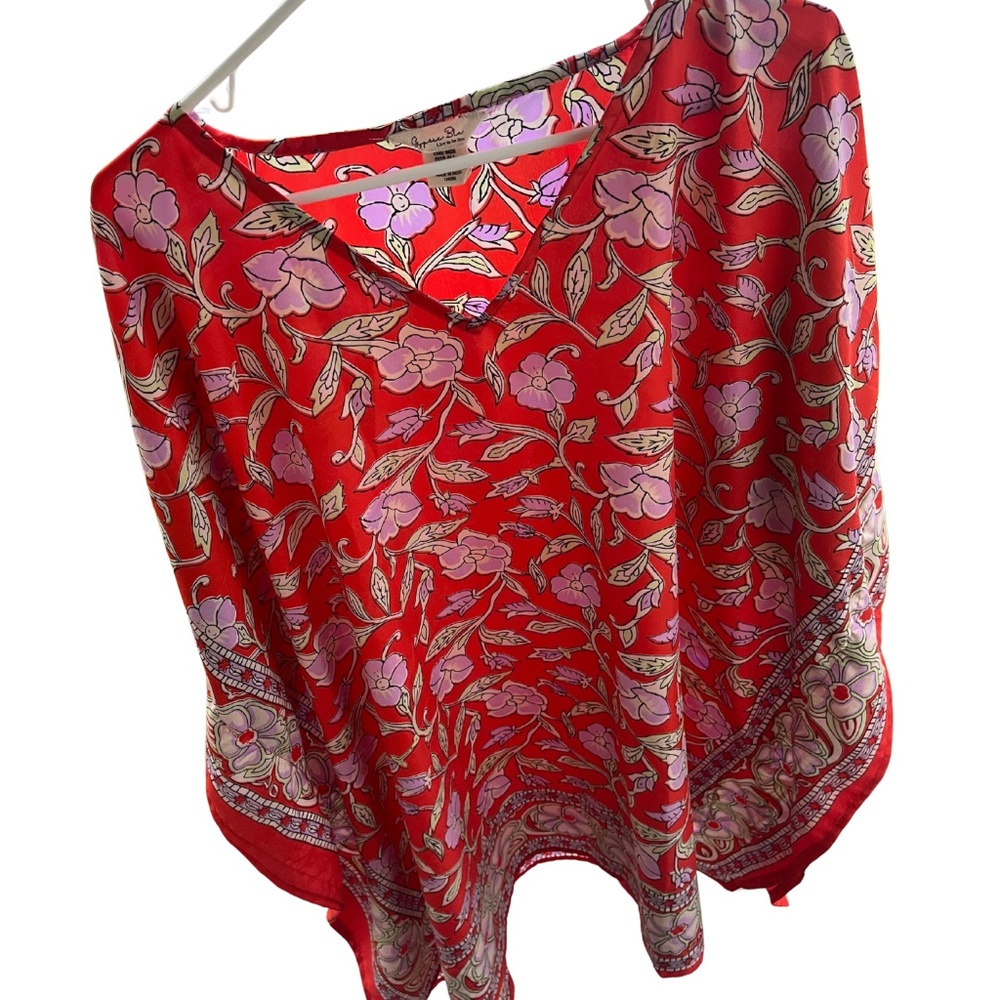 Gypsie Blu Orange & Lavender Floral Boho Tunic Top – One Size